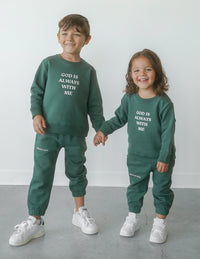 God Is Always With Me Green Kids Crewneck Christian Sweatshirt