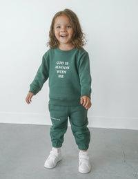 God Is Always With Me Green Kids Crewneck Christian Sweatshirt