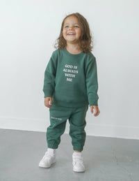 God Is Always With Me Green Kids Sweatpant Christian Apparel