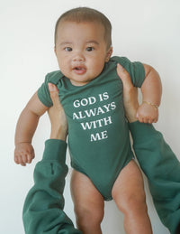 God Is Always With Me Green Onesie Christian Baby Clothing