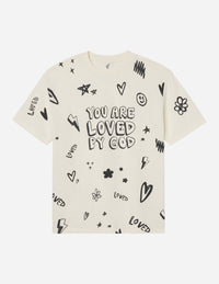Elevated Faith Loved By God All-Over Cream Unisex Tee Christian T-Shirt