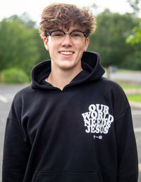 Our World Needs Jesus Black Unisex Hoodie Christian Sweatshirt