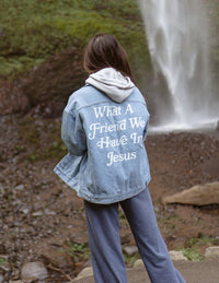 Elevated Faith What a Friend In Jesus Denim Jacket Christian Jacket