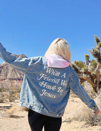 Elevated Faith What a Friend In Jesus Denim Jacket Christian Jacket