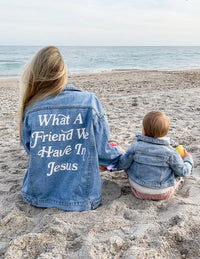 Elevated Faith What a Friend In Jesus Denim Jacket Christian Jacket